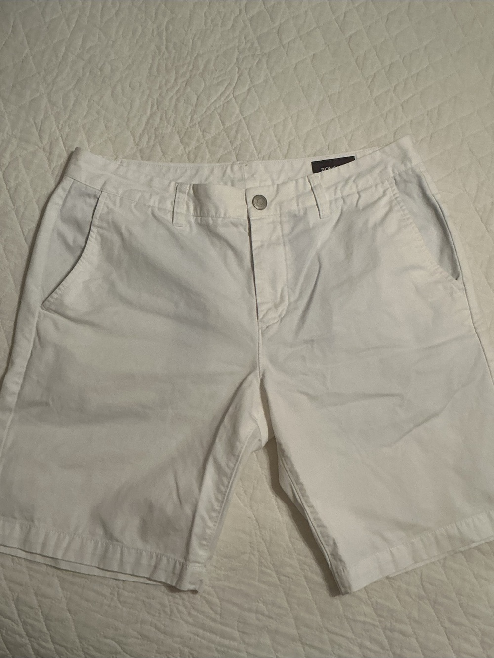 Bonobos Men’s Size 33 Flat Front White Cotton Shorts, 9” Inseam